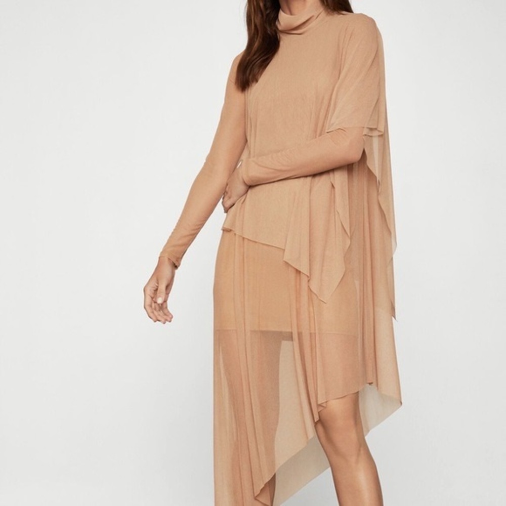 💫HP‼️💫 NWT BCBG MAXAZRIA Asymmetrical Layered Turtleneck Dress in Nubuck, Med - Picture 4 of 12